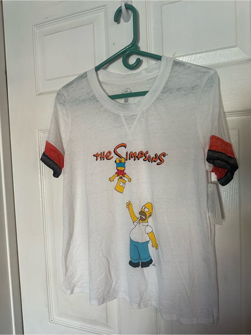 Fox White The Simpsons Graphic Tee with Red and Black Sleeve Trim